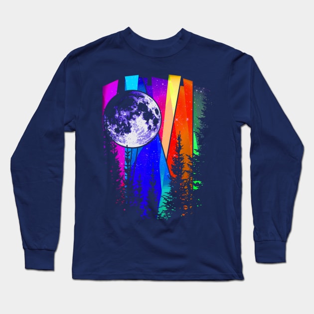 Northern Lights Moon Long Sleeve T-Shirt by robotface